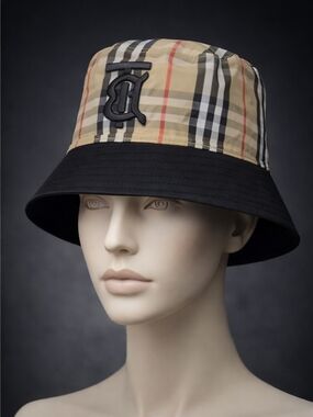 Unisex Burberry Beige Plaid and Black Bucket Hat